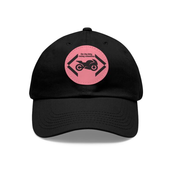 Itty Bitty Racing Committee black ball cap with pink leather patch