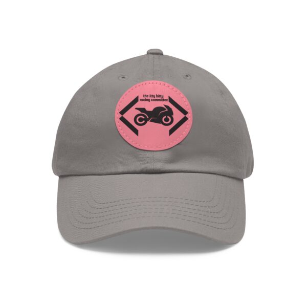 Itty Bitty Racing Committee grey ball cap with pink leather patch